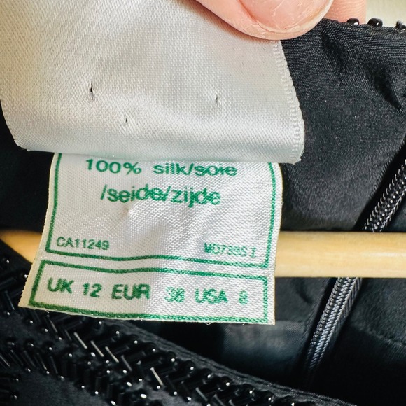 Vintage 90s Y2K Laura Ashley Black Silk Mini Pencil Dress Size 8 Beaded Neckline - Picture 5 of 9